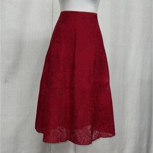 Women’s Red Skirt Lace Jacquard Pleated High Waist Floral Pleated A-Line NEW